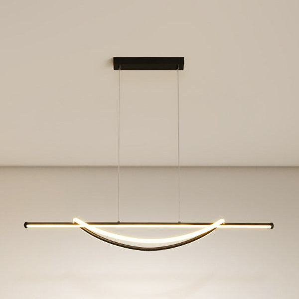Contemporary Creative Silicone Aluminum Curved Linear LED Chandelier Island Light For Dining Room
