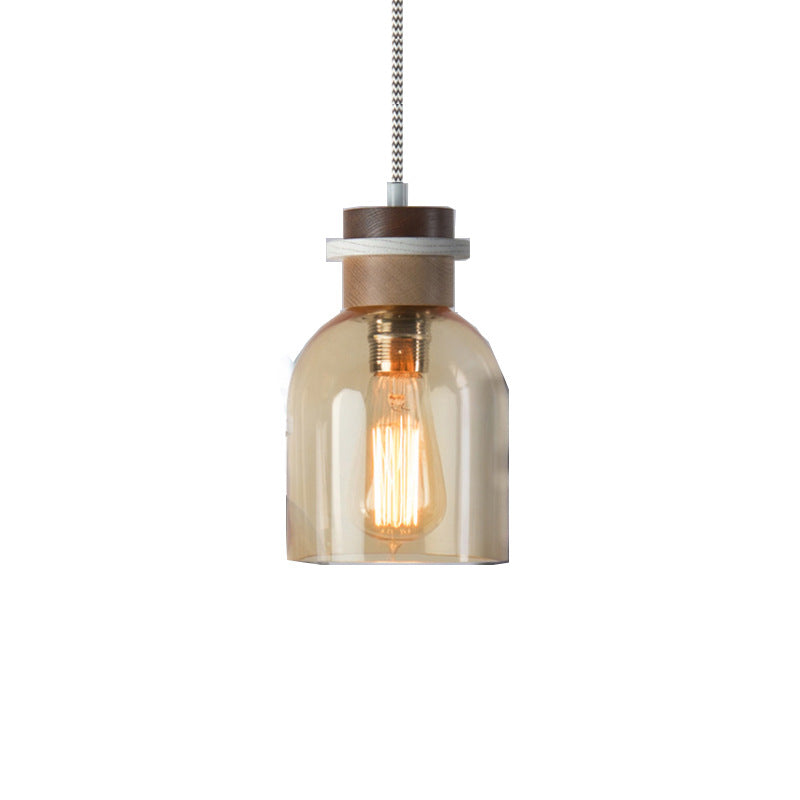 مصباح معلق دائري معدني خشبي زجاجي إسكندنافي معاصر لغرفة النوم مزود بمصباح واحد