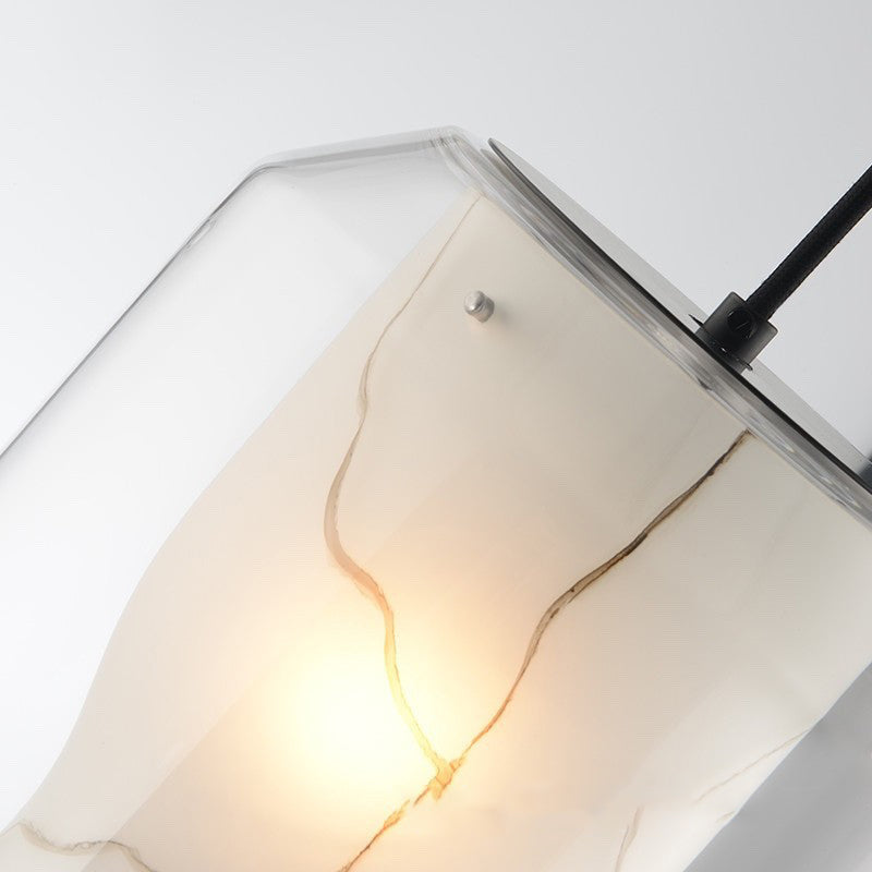 Contemporary Scandinavian Glass Faux Alabaster Iron Round Cylinder 1/3-Light Chandelier For Bedroom & Living Room