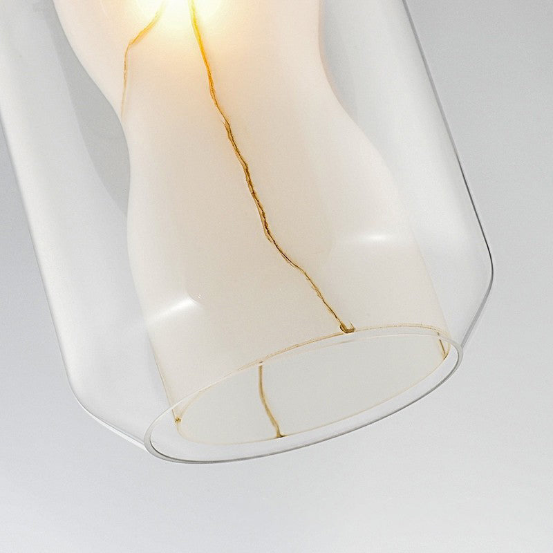 Contemporary Scandinavian Glass Faux Alabaster Iron Round Cylinder 1/3-Light Chandelier For Bedroom & Living Room