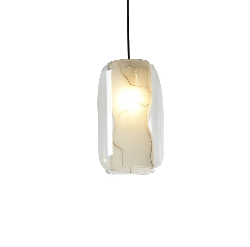 Contemporary Scandinavian Glass Faux Alabaster Iron Round Cylinder 1/3-Light Chandelier For Bedroom & Living Room