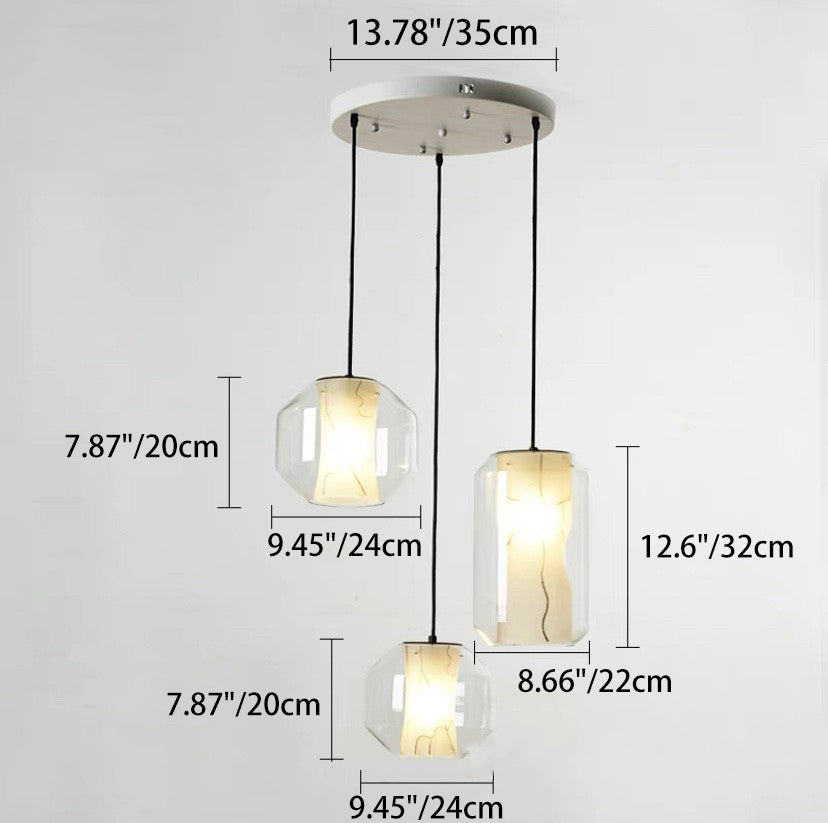 Contemporary Scandinavian Glass Faux Alabaster Iron Round Cylinder 1/3-Light Chandelier For Bedroom & Living Room