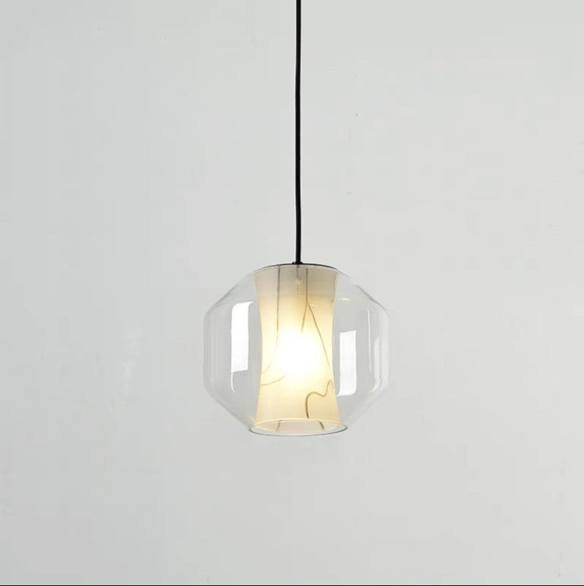Contemporary Scandinavian Glass Faux Alabaster Iron Round Cylinder 1/3-Light Chandelier For Bedroom & Living Room