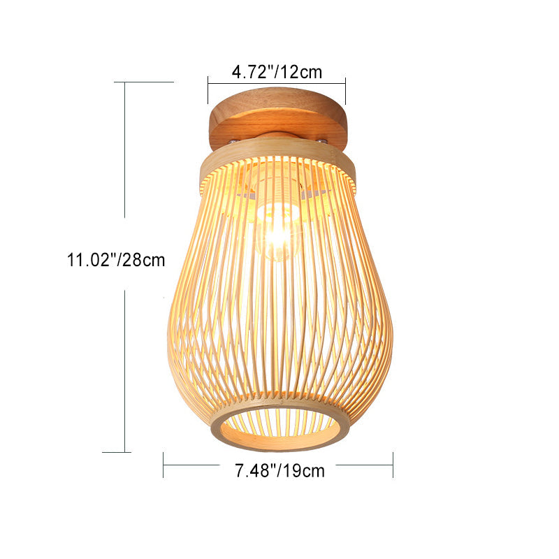Traditional Chinese Bamboo Wood Globe 1-Light Semi-Flush Mount Ceiling Light For Living Room