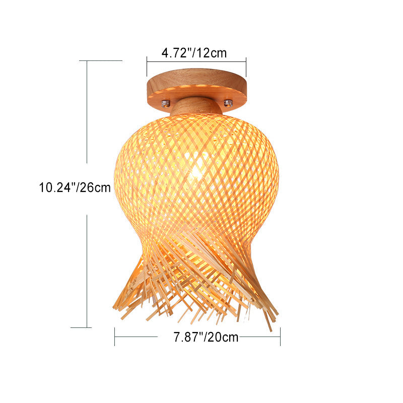 Traditional Chinese Bamboo Wood Globe 1-Light Semi-Flush Mount Ceiling Light For Living Room