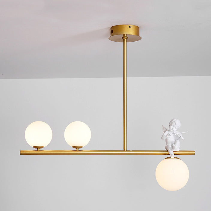 Contemporary Scandinavian Glass Resin Metal Linear Angel Shape 3/4-Light Chandelier Island Light For Dining Room