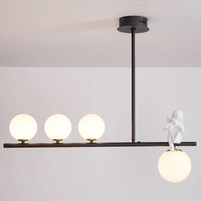 Contemporary Scandinavian Glass Resin Metal Linear Angel Shape 3/4-Light Chandelier Island Light For Dining Room