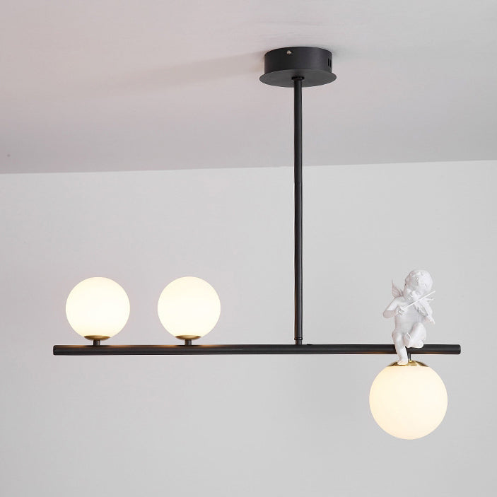 Contemporary Scandinavian Glass Resin Metal Linear Angel Shape 3/4-Light Chandelier Island Light For Dining Room