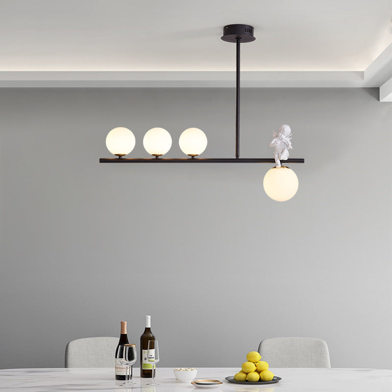 Contemporary Scandinavian Glass Resin Metal Linear Angel Shape 3/4-Light Chandelier Island Light For Dining Room