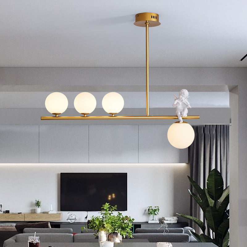 Contemporary Scandinavian Glass Resin Metal Linear Angel Shape 3/4-Light Chandelier Island Light For Dining Room