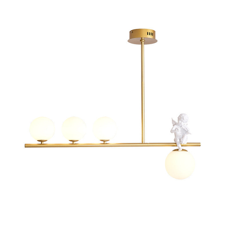 Contemporary Scandinavian Glass Resin Metal Linear Angel Shape 3/4-Light Chandelier Island Light For Dining Room