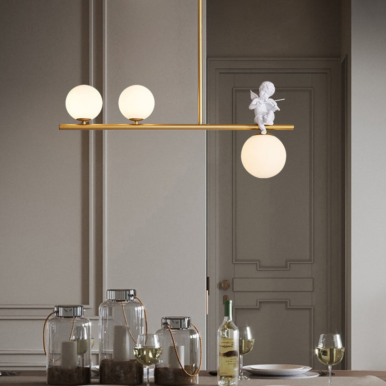Contemporary Scandinavian Glass Resin Metal Linear Angel Shape 3/4-Light Chandelier Island Light For Dining Room