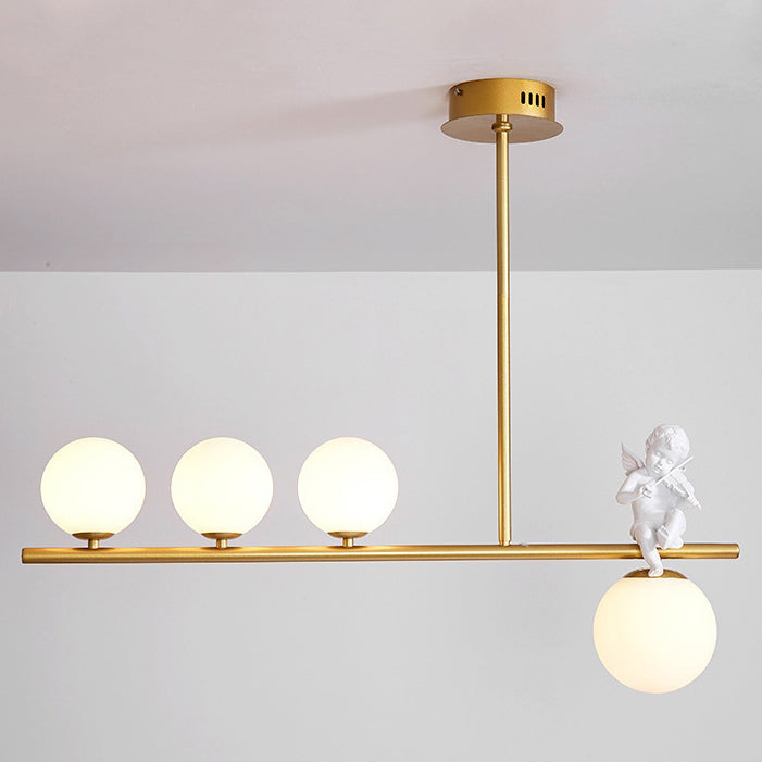 Contemporary Scandinavian Glass Resin Metal Linear Angel Shape 3/4-Light Chandelier Island Light For Dining Room