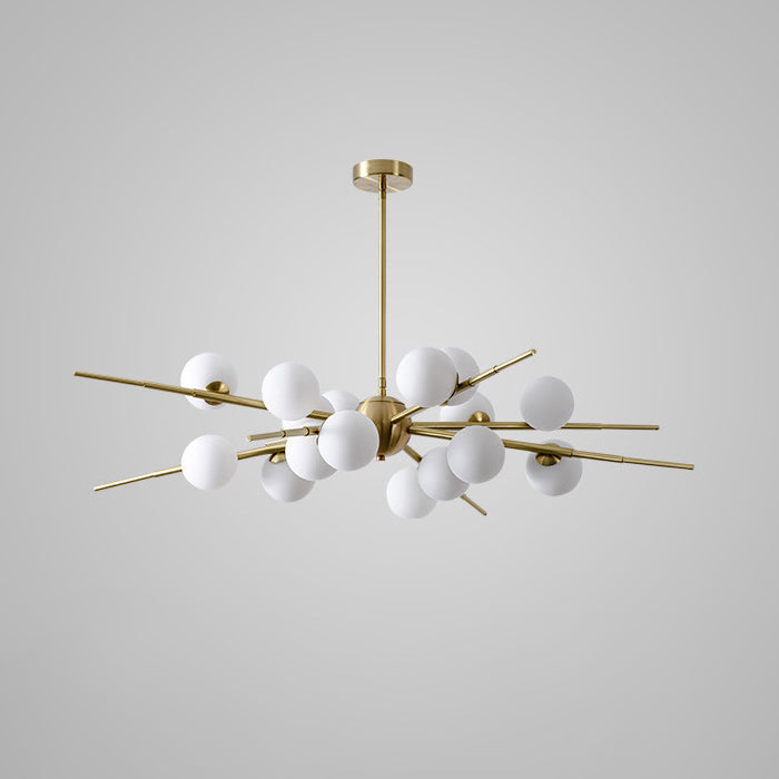 Contemporary Scandinavian Glass Metal Branch Globe Shape 12/16-Light Chandelier For Living Room