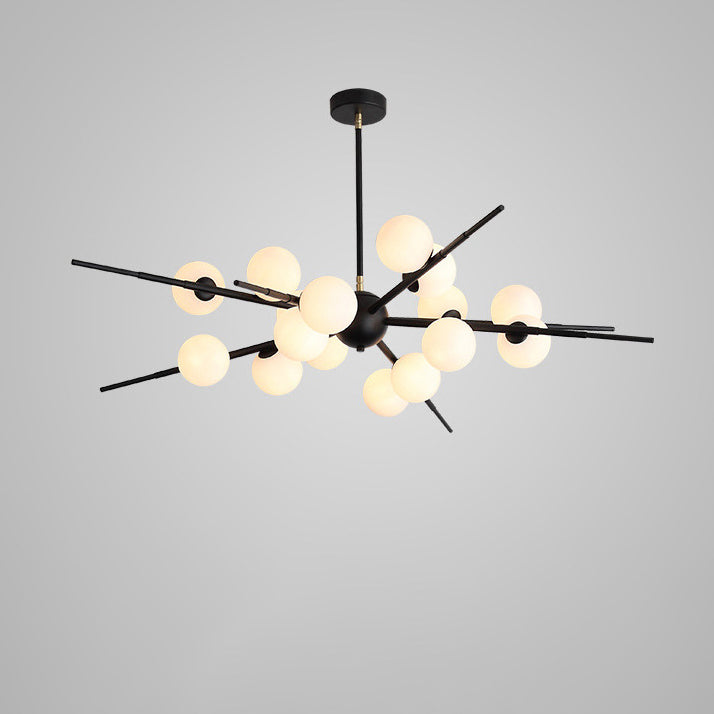 Contemporary Scandinavian Glass Metal Branch Globe Shape 12/16-Light Chandelier For Living Room