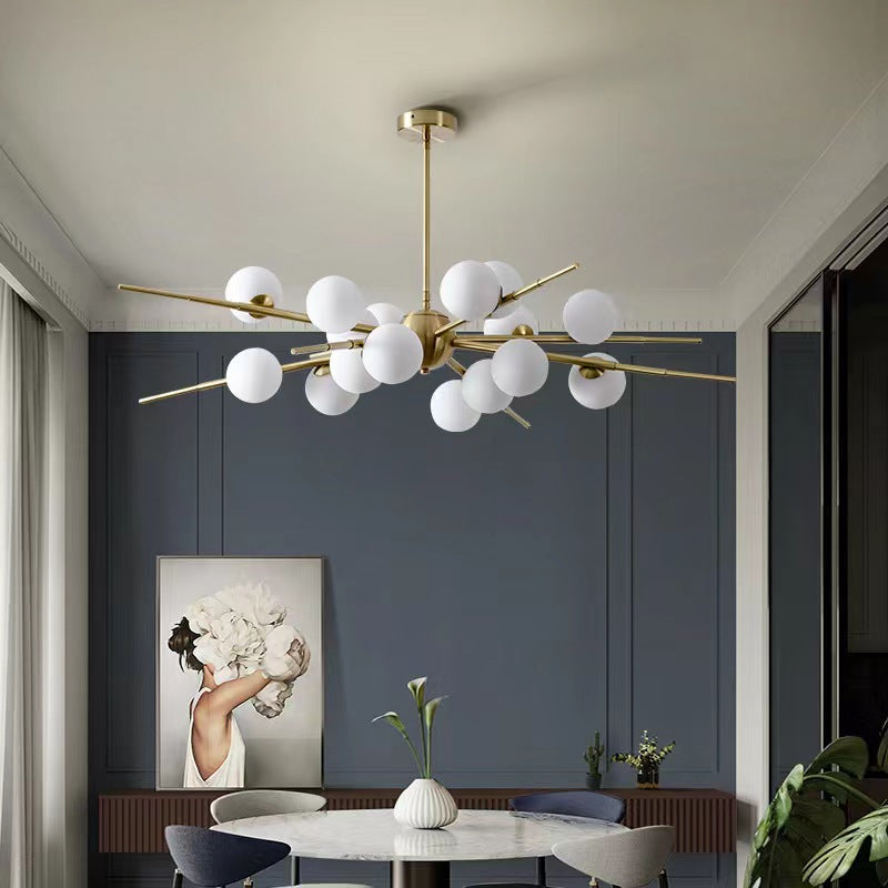 Contemporary Scandinavian Glass Metal Branch Globe Shape 12/16-Light Chandelier For Living Room