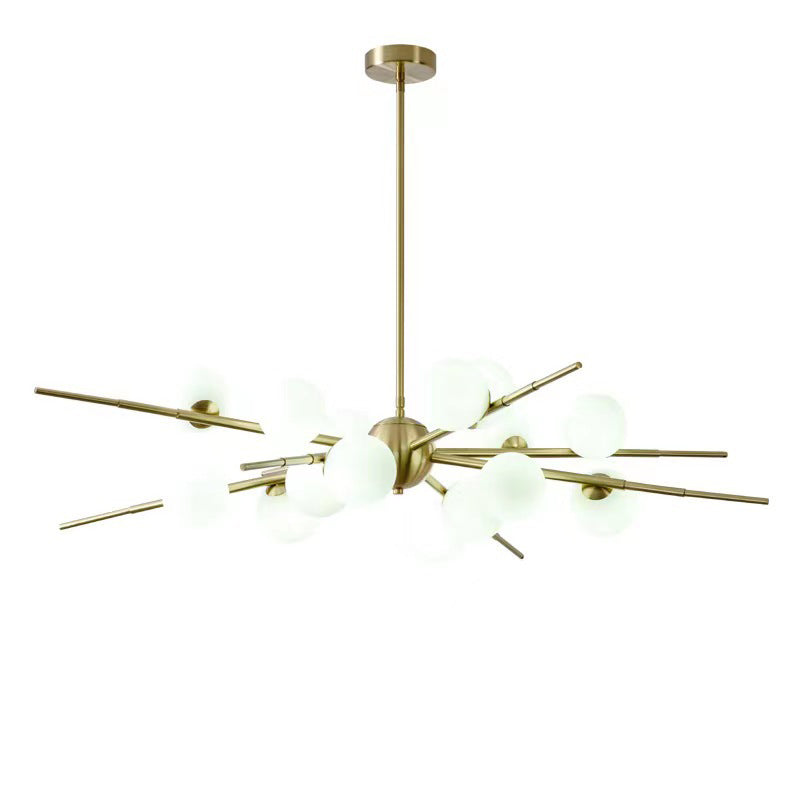 Contemporary Scandinavian Glass Metal Branch Globe Shape 12/16-Light Chandelier For Living Room