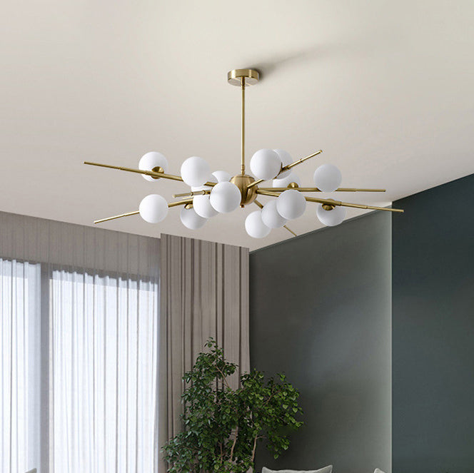 Contemporary Scandinavian Glass Metal Branch Globe Shape 12/16-Light Chandelier For Living Room