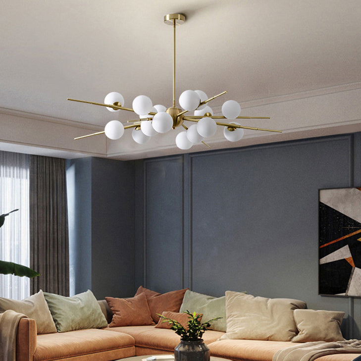 Contemporary Scandinavian Glass Metal Branch Globe Shape 12/16-Light Chandelier For Living Room