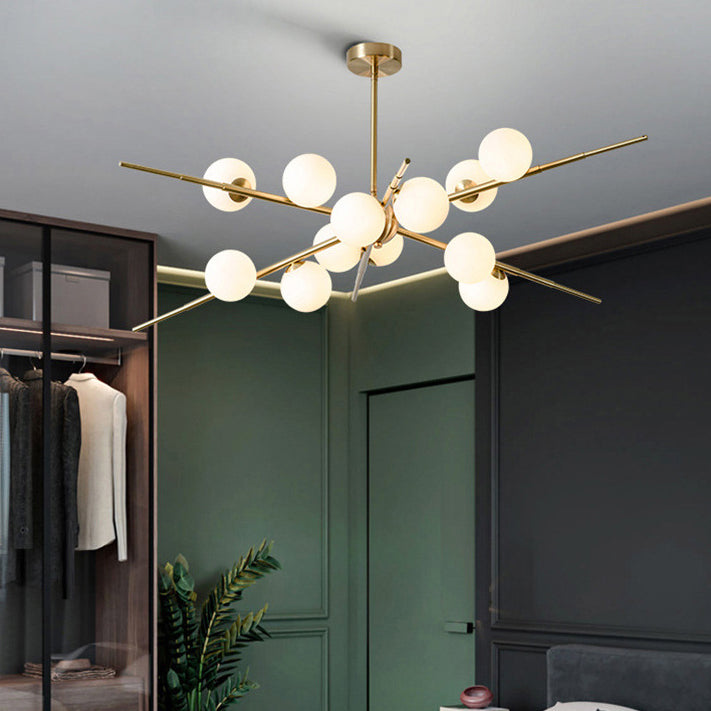 Contemporary Scandinavian Glass Metal Branch Globe Shape 12/16-Light Chandelier For Living Room