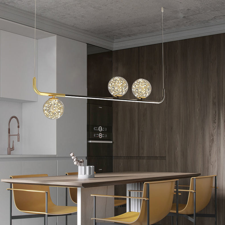 Contemporary Creative Acrylic Silicone Iron Spherical Curved LED Chandelier Island Light For Dining Room