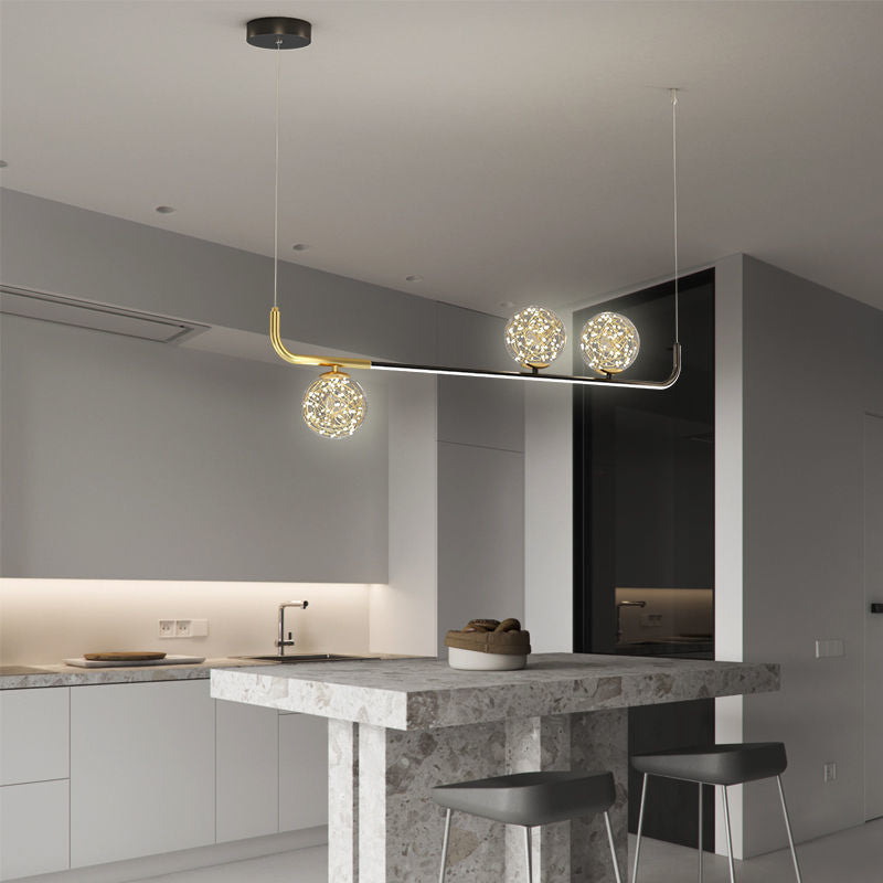 Contemporary Creative Acrylic Silicone Iron Spherical Curved LED Chandelier Island Light For Dining Room