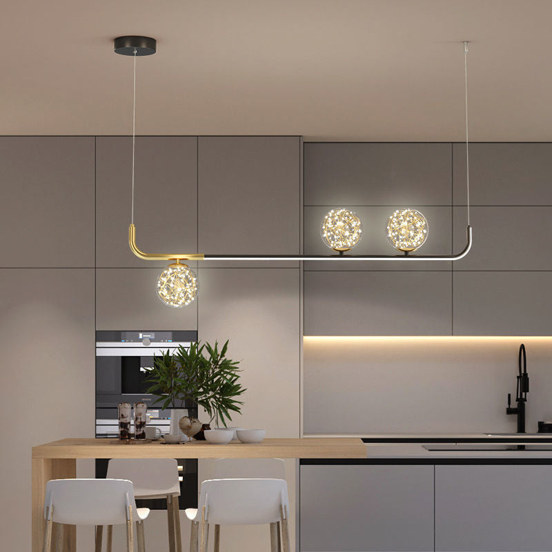 Contemporary Creative Acrylic Silicone Iron Spherical Curved LED Chandelier Island Light For Dining Room