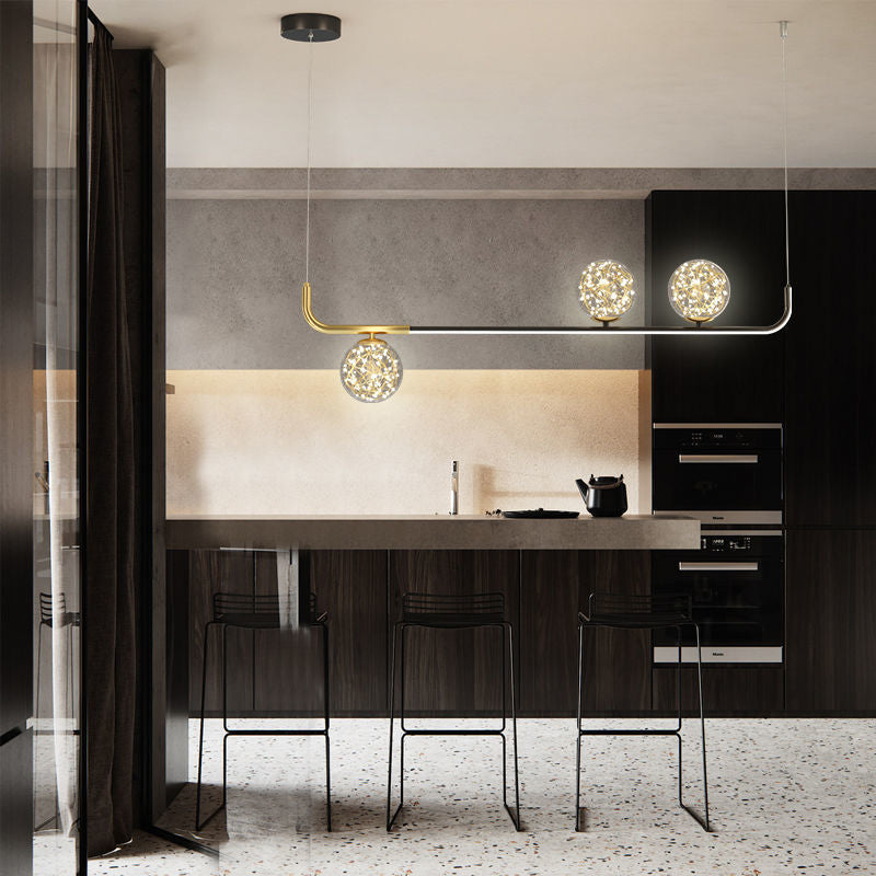 Contemporary Creative Acrylic Silicone Iron Spherical Curved LED Chandelier Island Light For Dining Room