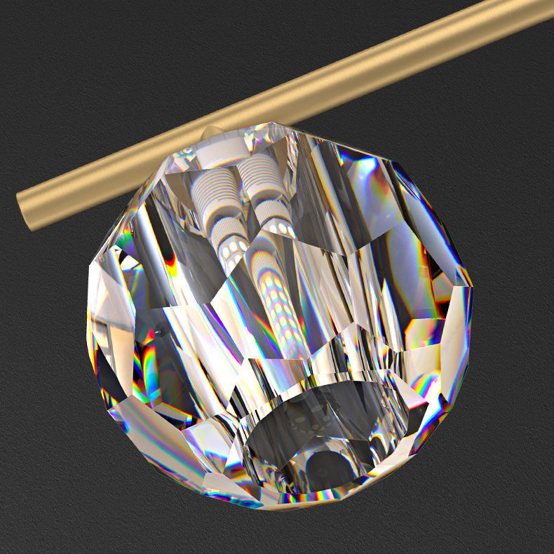 Contemporary Scandinavian Crystal Brass Conical Linear LED Chandelier Island Light For Dining Room