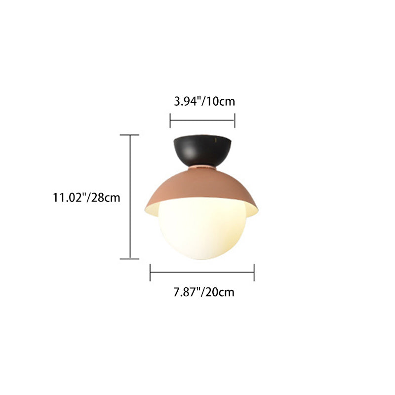 Contemporary Scandinavian Glass Iron Bowl-Shaped Round 1-Light Semi-Flush Mount Ceiling Light For Bedroom & Living Room