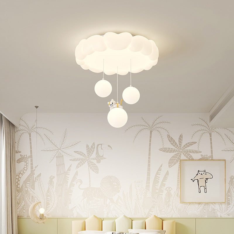 Modern Art Deco Kids Iron PE Heart-Shaped Round LED Flush Mount Ceiling Light For Bedroom