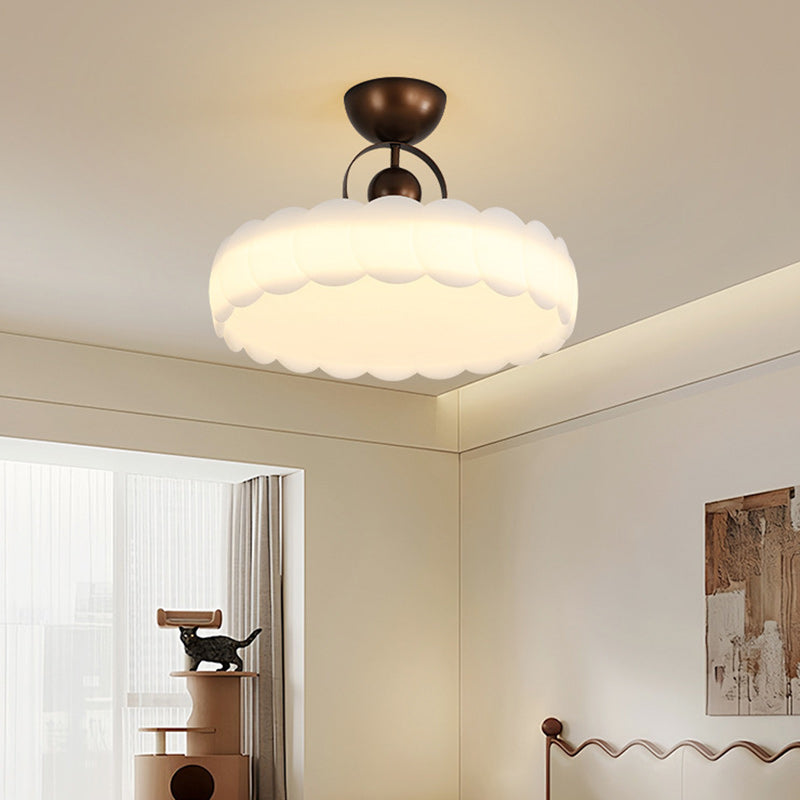 Traditional Chinese Acrylic Iron Scaled Round LED Semi-Flush Mount Ceiling Light For Bedroom