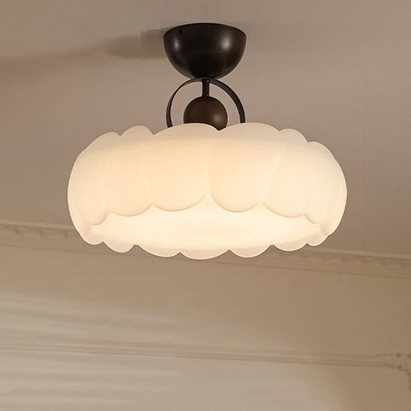 Traditional Chinese Acrylic Iron Scaled Round LED Semi-Flush Mount Ceiling Light For Bedroom