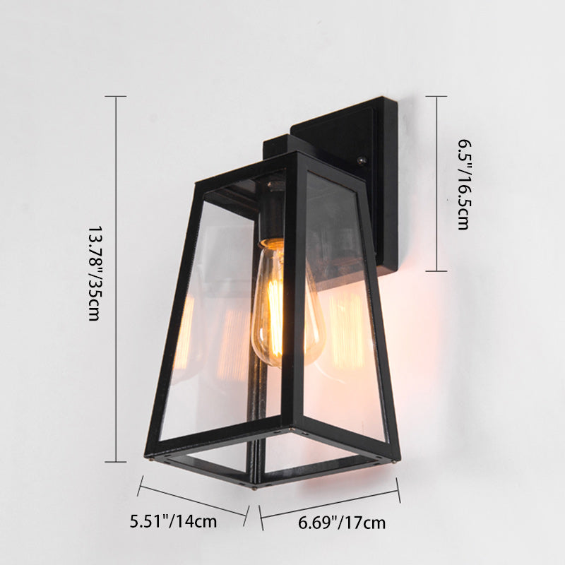 Traditional Vintage Iron Glass Lantern-Style Trapezoid 1-Light Wall Sconce Lamp For Outdoor