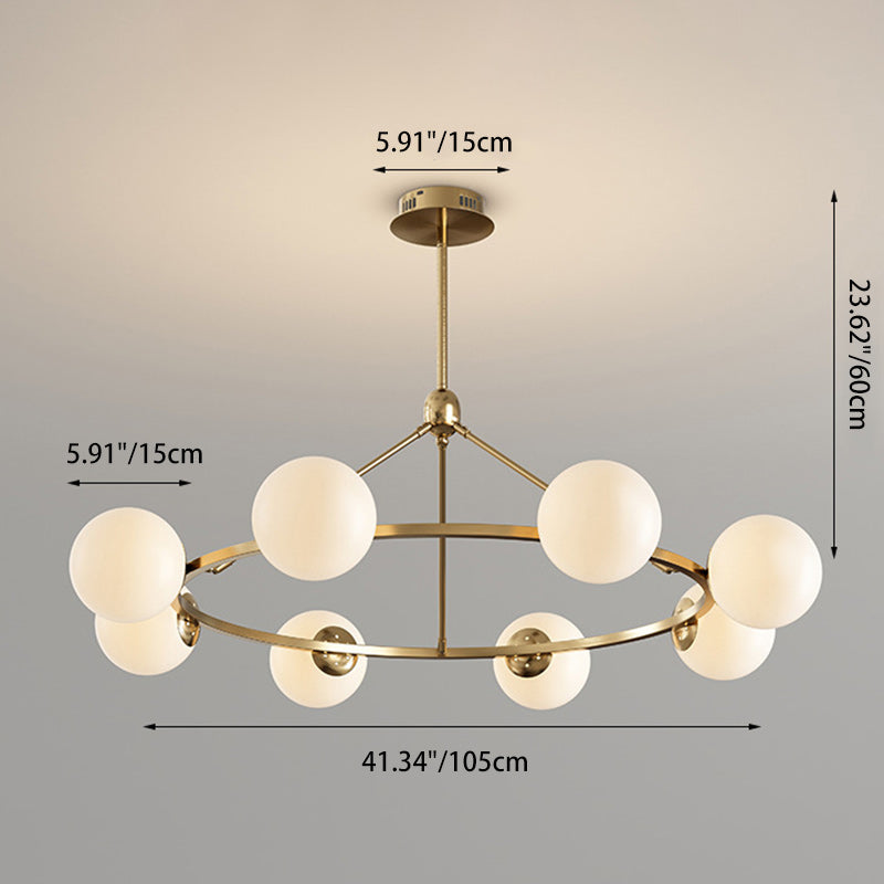 Contemporary Scandinavian Glass & Iron Globe Round 5/6/8-Light Chandelier For Bedroom & Living Room