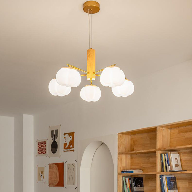 Contemporary Scandinavian PE Iron Branch Pumpkin-Shaped 4/5/8-Light Chandelier Island Light For Dining Room