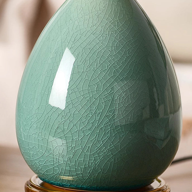 Traditional Vintage Ceramic Glass Metal Teardrop Half-Dome 1-Light Table Lamp For Bedroom
