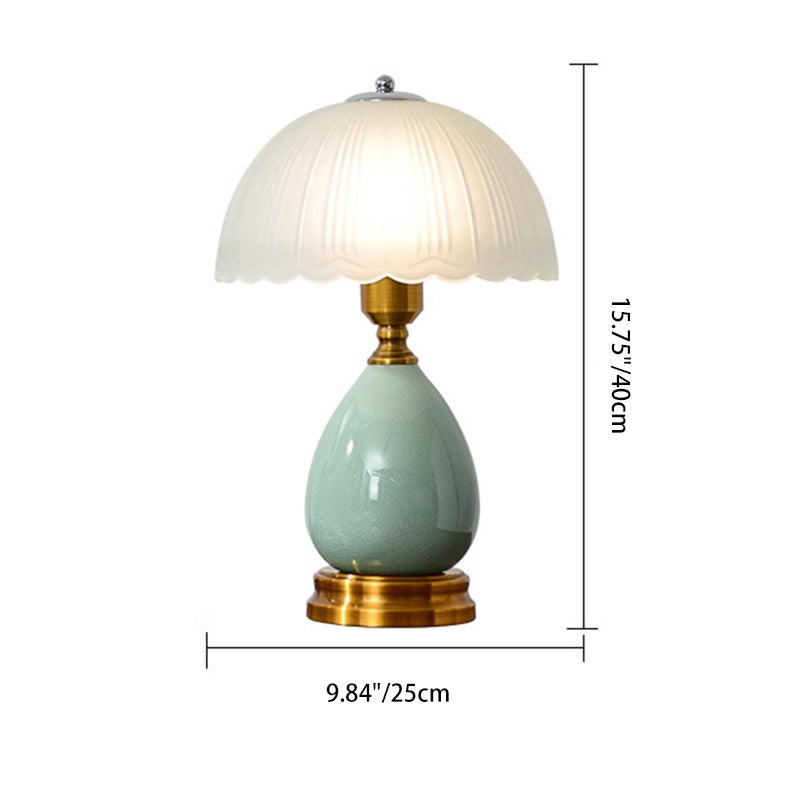 Traditional Vintage Ceramic Glass Metal Teardrop Half-Dome 1-Light Table Lamp For Bedroom