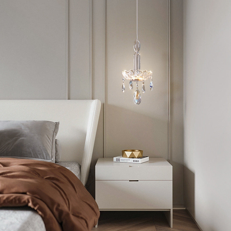 Traditional French Crystal Glass Candle Floral Teardrop LED Pendant Light For Bedroom