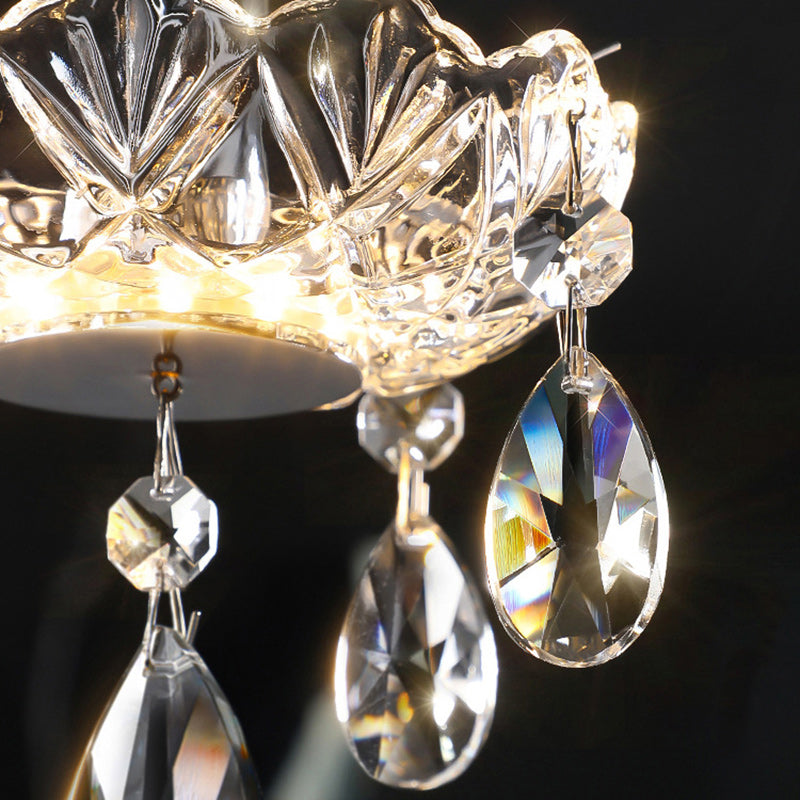 Traditional French Crystal Glass Candle Floral Teardrop LED Pendant Light For Bedroom