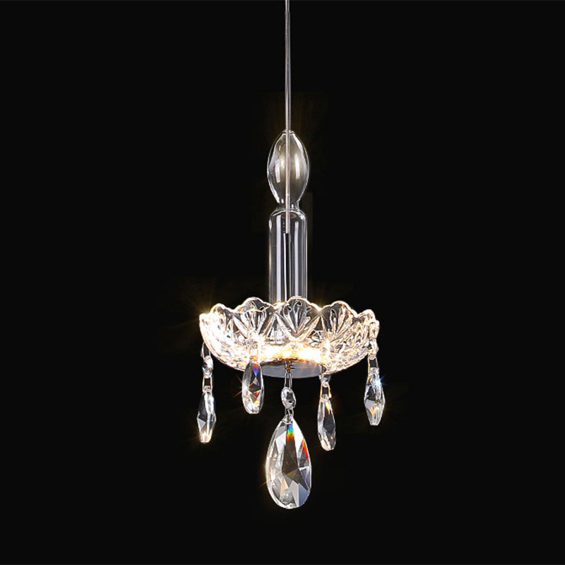 Traditional French Crystal Glass Candle Floral Teardrop LED Pendant Light For Bedroom