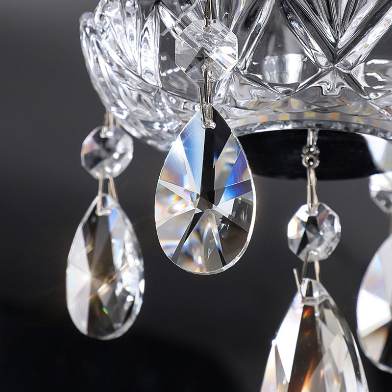 Traditional French Crystal Glass Candle Floral Teardrop LED Pendant Light For Bedroom