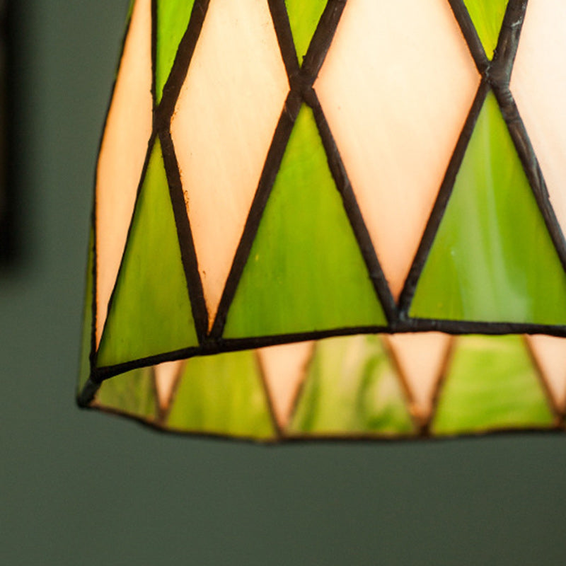 Traditional Chinese Brass Glass Wood Lattice-Round 1-Light Pendant Light For Bedroom & Living Room