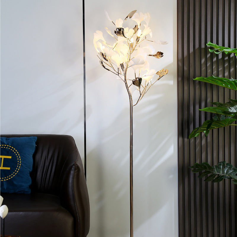 Contemporary Creative Metal Porcelain Acrylic Ginkgo Leaf 5-Light Standing Floor Lamp For Bedroom