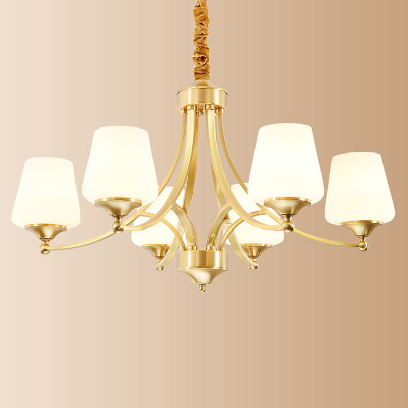 Traditional Vintage Glass Brass Branching Cylinder 3/6/8/10-Light Chandelier For Living Room