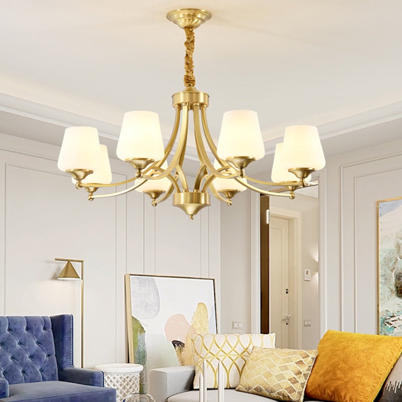 Traditional Vintage Glass Brass Branching Cylinder 3/6/8/10-Light Chandelier For Living Room