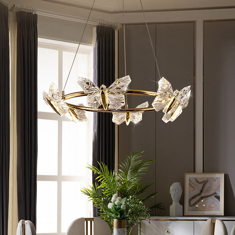 Modern Luxury Acrylic Aluminum Butterfly Ring Round LED Chandelier For Living Room