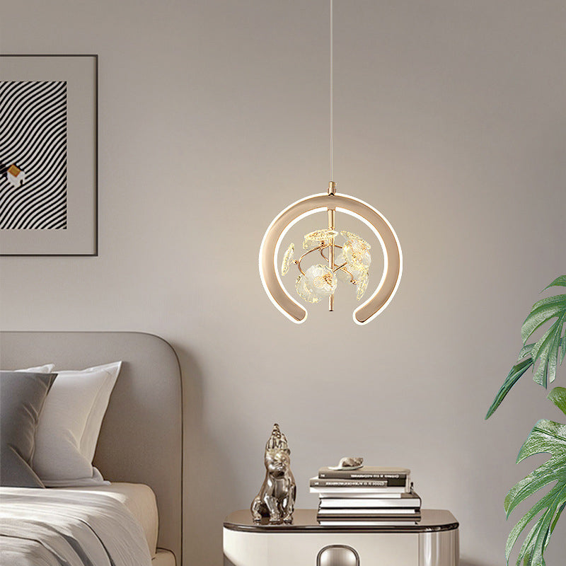 Contemporary Creative Crystal Iron Floral Round LED Pendant Light For Living Room