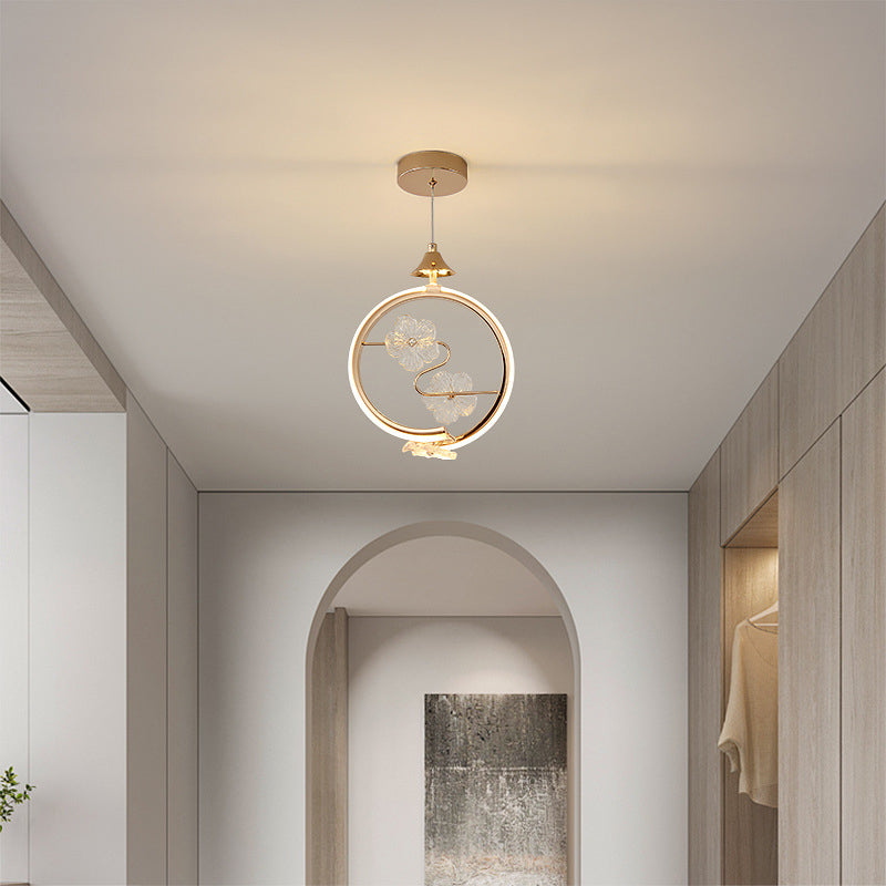 Contemporary Creative Crystal Iron Floral Round LED Pendant Light For Living Room