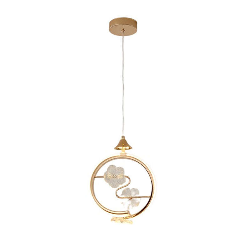 Contemporary Creative Crystal Iron Floral Round LED Pendant Light For Living Room